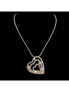 Brighton Necklace Unforgettable Triple Heart Silver Plated Reversible Adjustable
